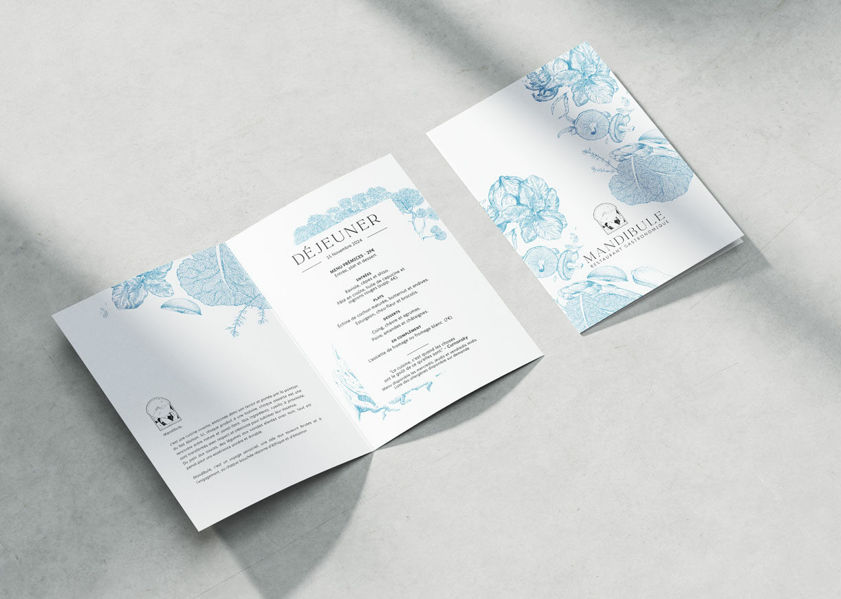 Carte du déjeuner illustré pour le restaurant Mandibule à Alixan